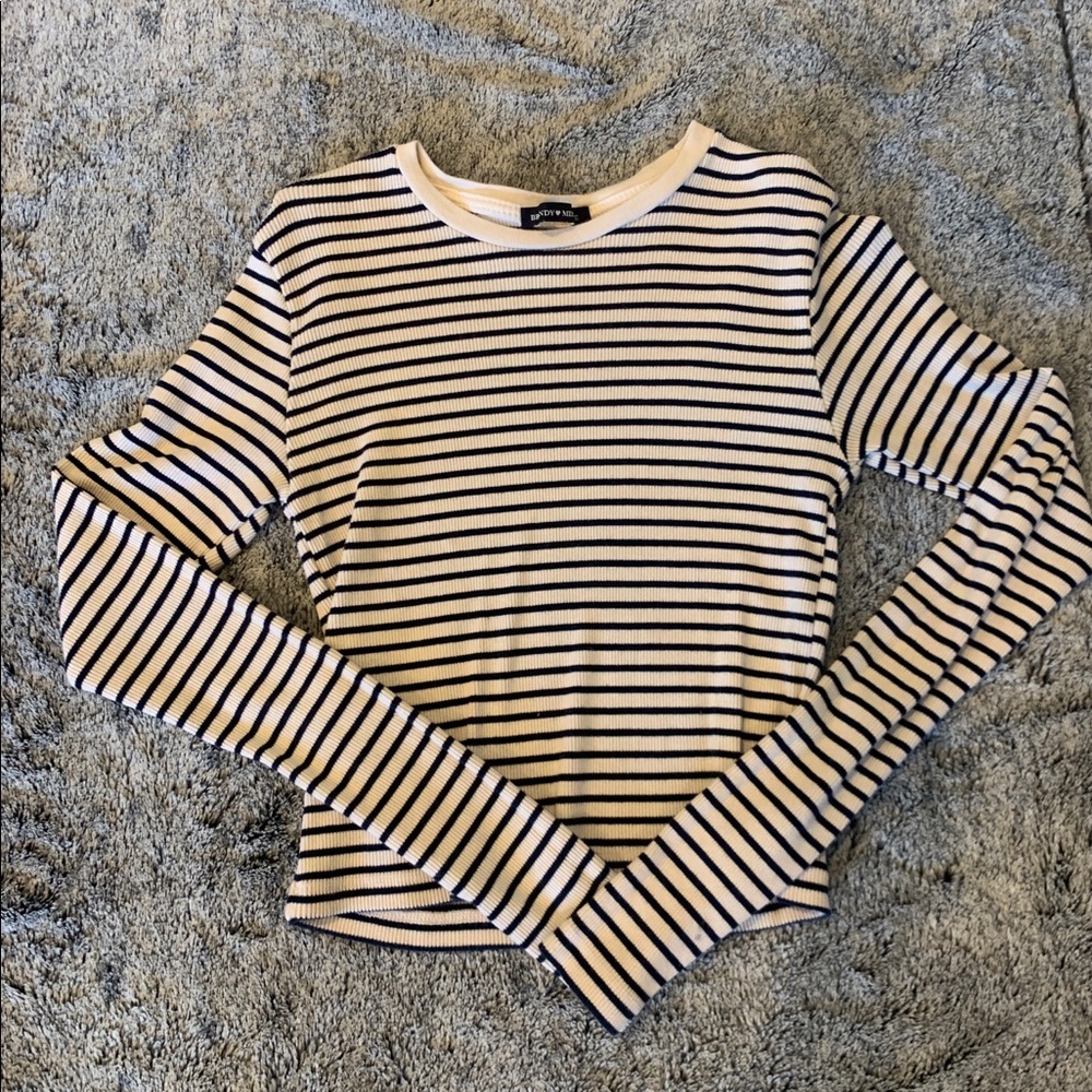 Brandy Melville white with navy striped ribbed top